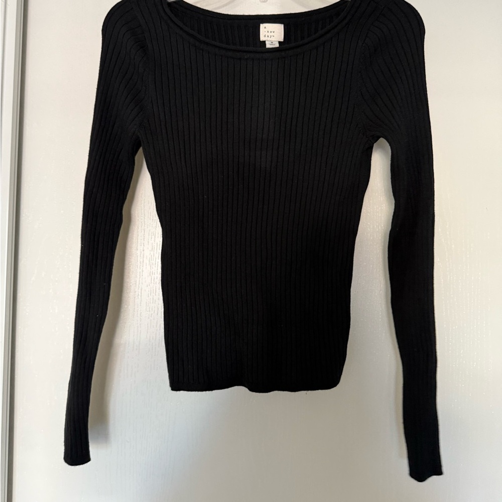 a new day Black Ribbed Top